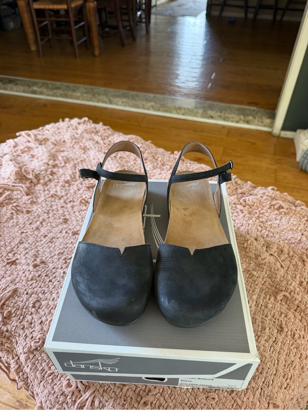 Dansko Black Leather Mary Jane Mules with Ankle Strap